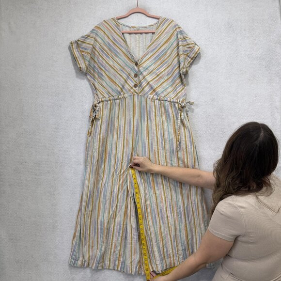 World Market Jumpsuit Womens L/XL Striped Linen Cotton Wide Leg V Neck Pockets - Picture 5 of 10